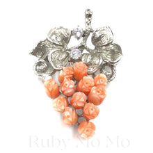 Загрузить изображение в средство просмотра галереи, Italian Coral Rose in Grape Style Brooch Pin in Sterling Silver
