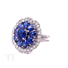 Load image into Gallery viewer, Sapphire Round Flower Ring in Sterling Silver
