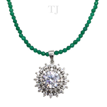 Загрузить изображение в средство просмотра галереи, Green Onyx Necklace with Diamonique Pendant in Sterling Silver
