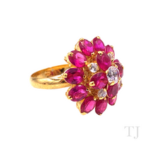 Load image into Gallery viewer, Ruby in Flower Shape Sterling Silver Ring (Gold Coated)
