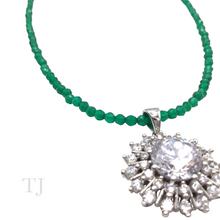 Cargar imagen en el visor de la galería, Green Onyx Necklace with Diamonique Pendant in Sterling Silver
