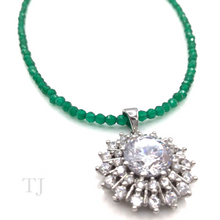 Cargar imagen en el visor de la galería, Green Onyx Necklace with Diamonique Pendant in Sterling Silver
