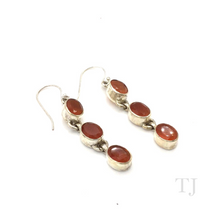 Cargar imagen en el visor de la galería, Carnelian Oval faceted stones in sterling silver earrings with hooks
