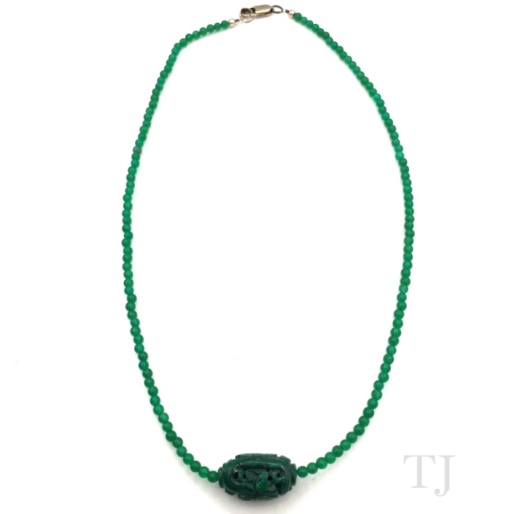 Green Onyx Bead Necklace with Malachite Pendant