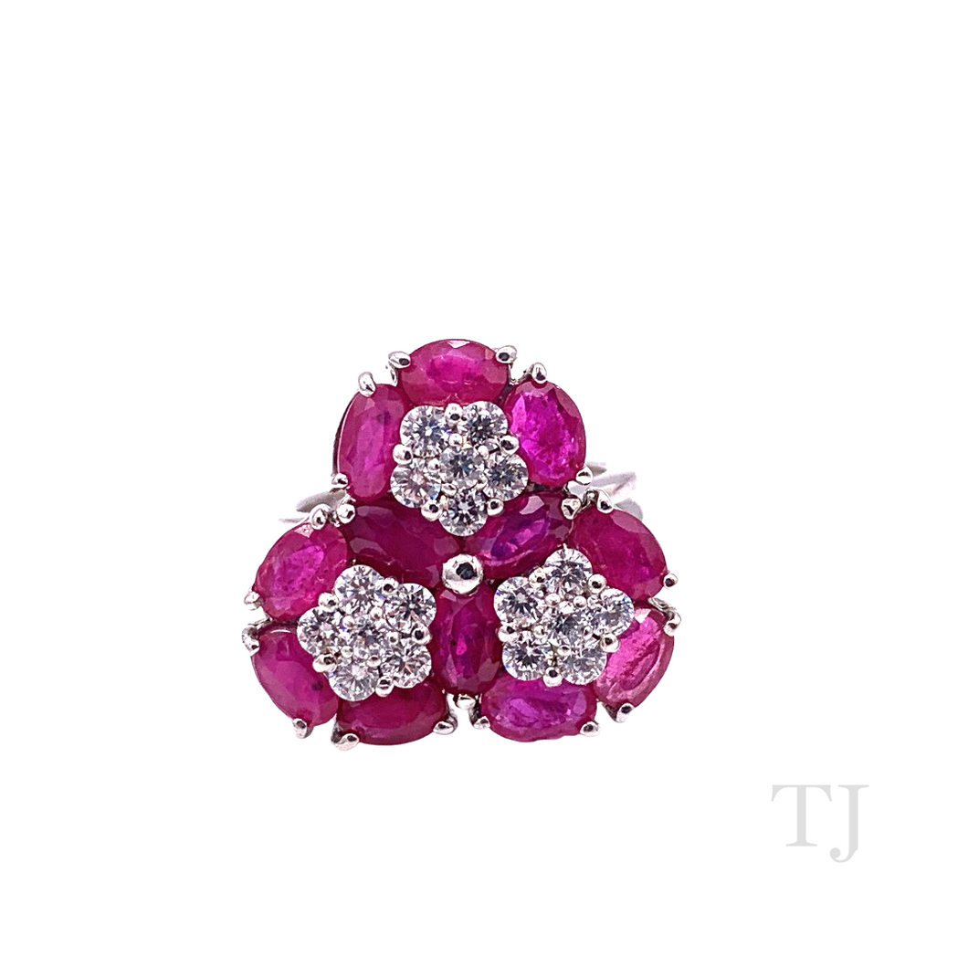 Ruby in Triple Flower Sterling Silver Ring