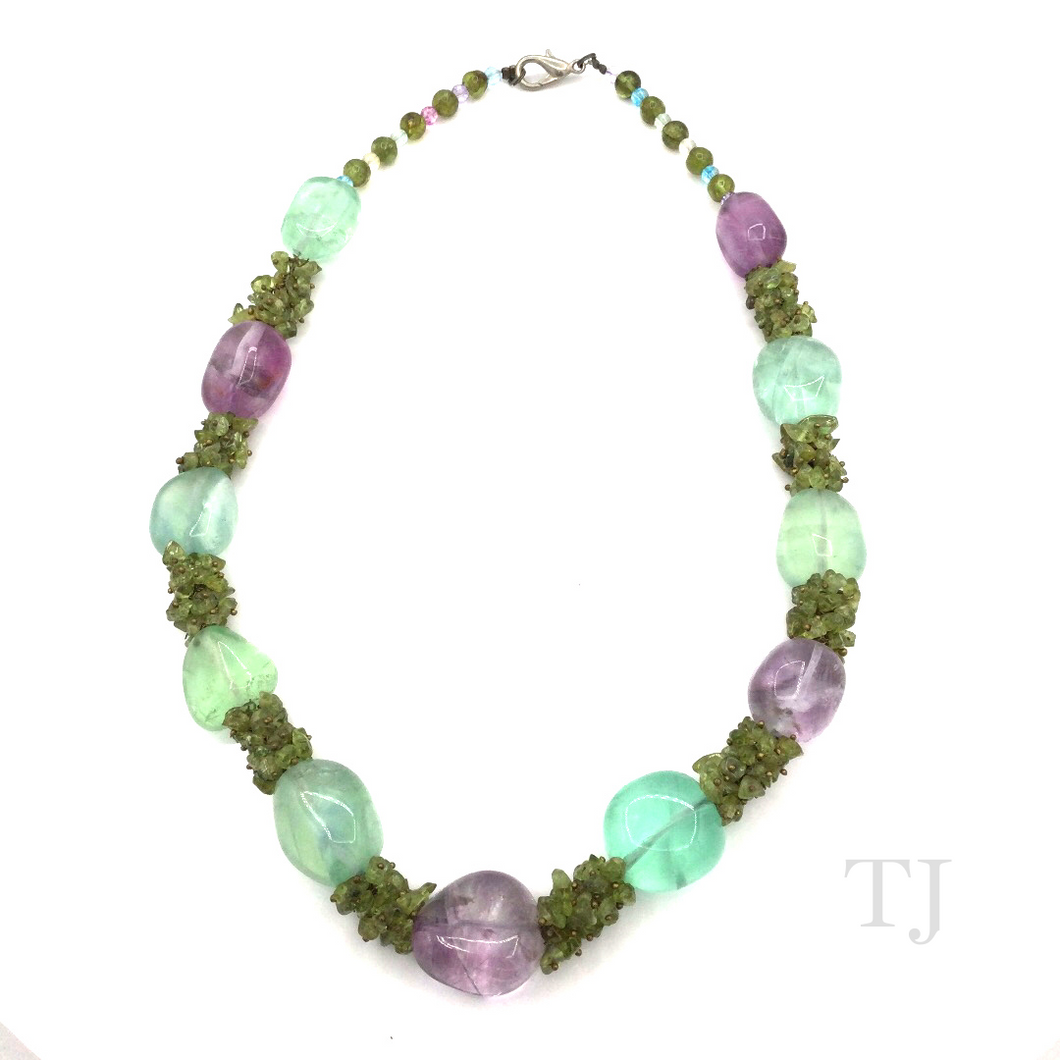 Fluorite Stone & Peridot Chip Necklace