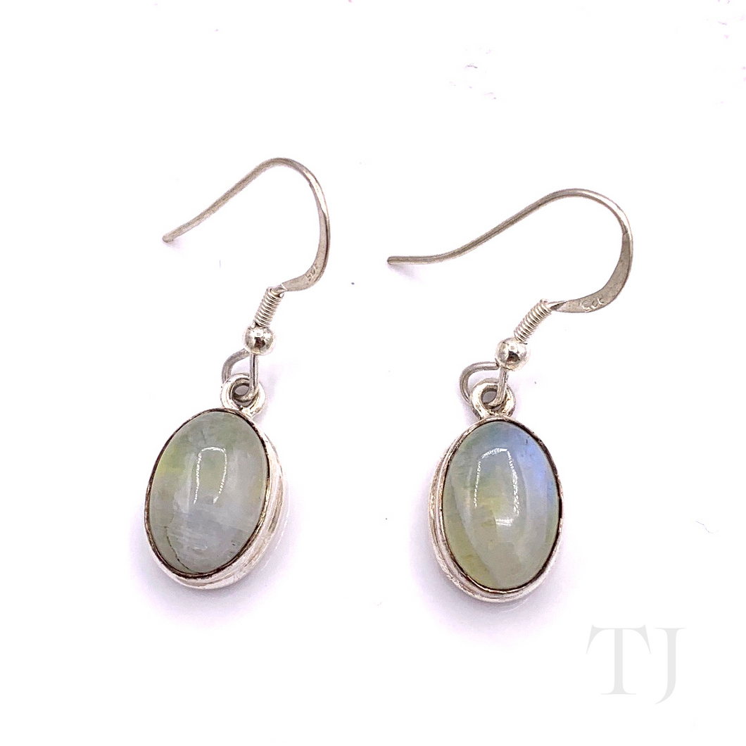 Moonstone Oval Cabochon Earrings in Sterling Silver