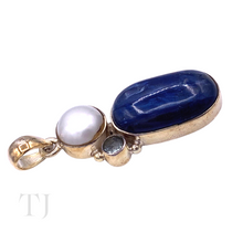 Load image into Gallery viewer, Kyanite with Pearl &amp; Aquamarine Pendant in Sterling Silver
