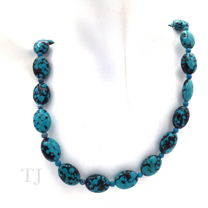 Blue Turquoise Oval stones Necklace with small beads in between