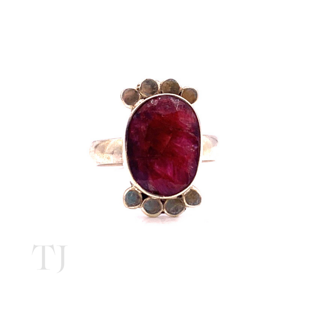 Indian Ruby Oval Ring in Sterling Silver