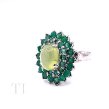 Load image into Gallery viewer, Emerald with Olive Jade Layered Ring in Sterling Silver
