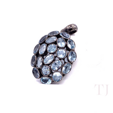 Load image into Gallery viewer, Aquamarine faceted stones in grape shaped sterling silver (rhodium coated) pendant
