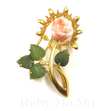 Load image into Gallery viewer, Italian Coral Flower Brooch in 14k Gold
