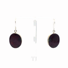 Load image into Gallery viewer, Anyolite Ruby in Zoisite Hanging Oval Earrings in gold coated sterling silver 
