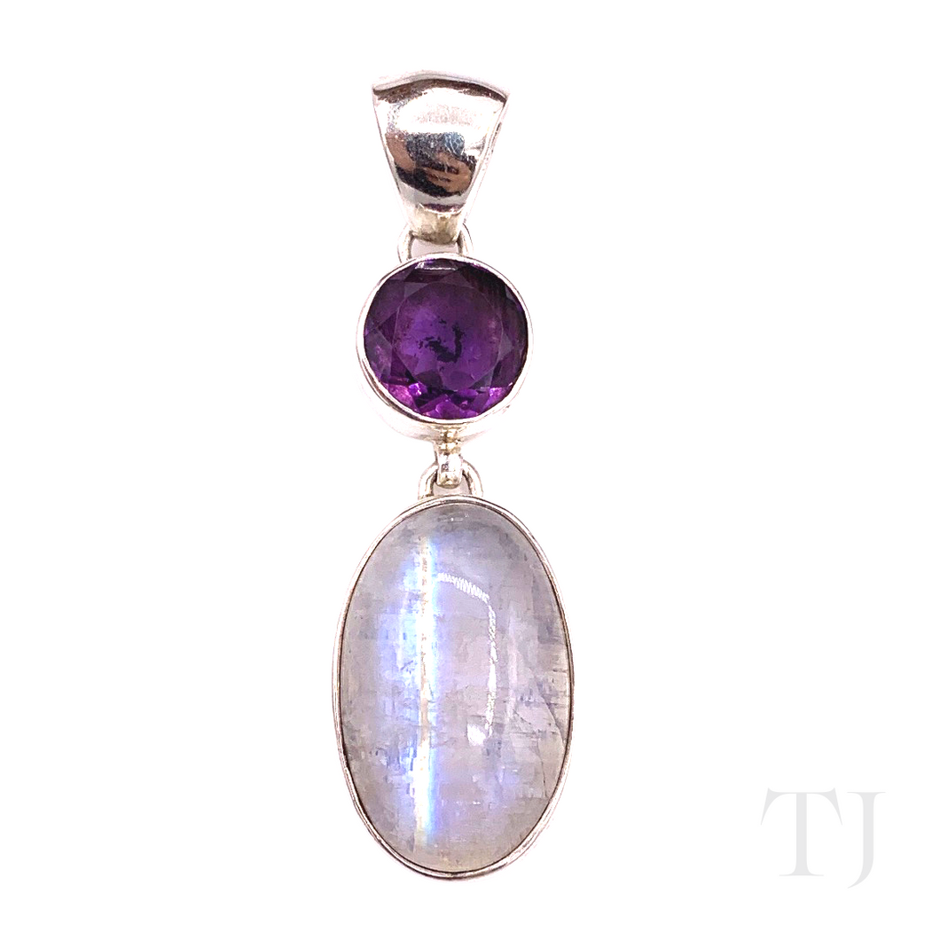 Moonstone & Amethyst Pendant in Sterling Silver