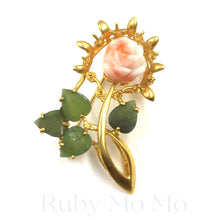 Load image into Gallery viewer, Italian Coral Flower Brooch in 14k Gold
