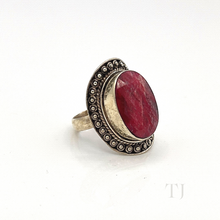 Загрузить изображение в средство просмотра галереи, Indian Ruby faceted ring in antique designed sterling silver
