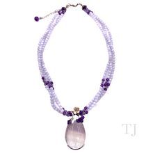 Load image into Gallery viewer, Blue Lace agate &amp; Amethyst necklace with fluorite pendant
