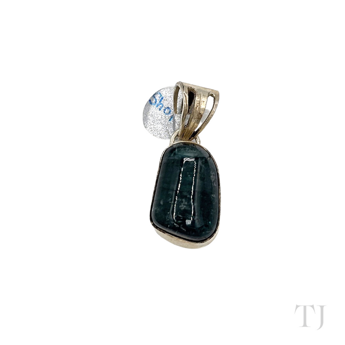 Blue Tourmaline Cabochon in sterling silver setting pendant