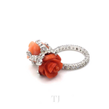 Load image into Gallery viewer, Italian Red &amp; Salmon Coral with Diamonique Ring in Sterling Silver
