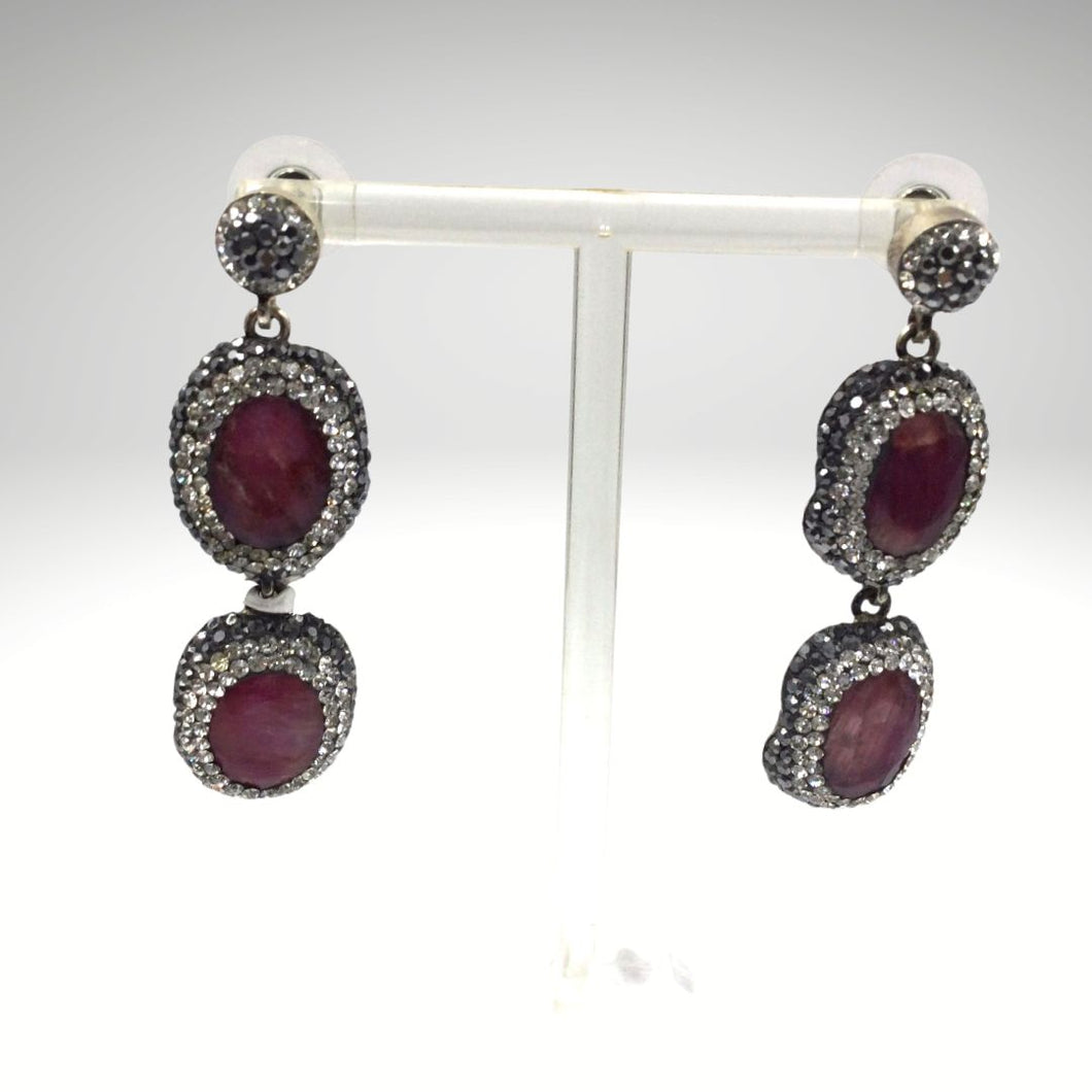 Indian Ruby With Diamond Earrings