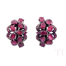 Load image into Gallery viewer, Ruby Faceted Cut Leave Earrings in Sterling Silver Rhodium Coated
