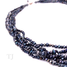 Load image into Gallery viewer, side view of Black Pearl Small chip layered necklace with sterling silver lobster clasp
