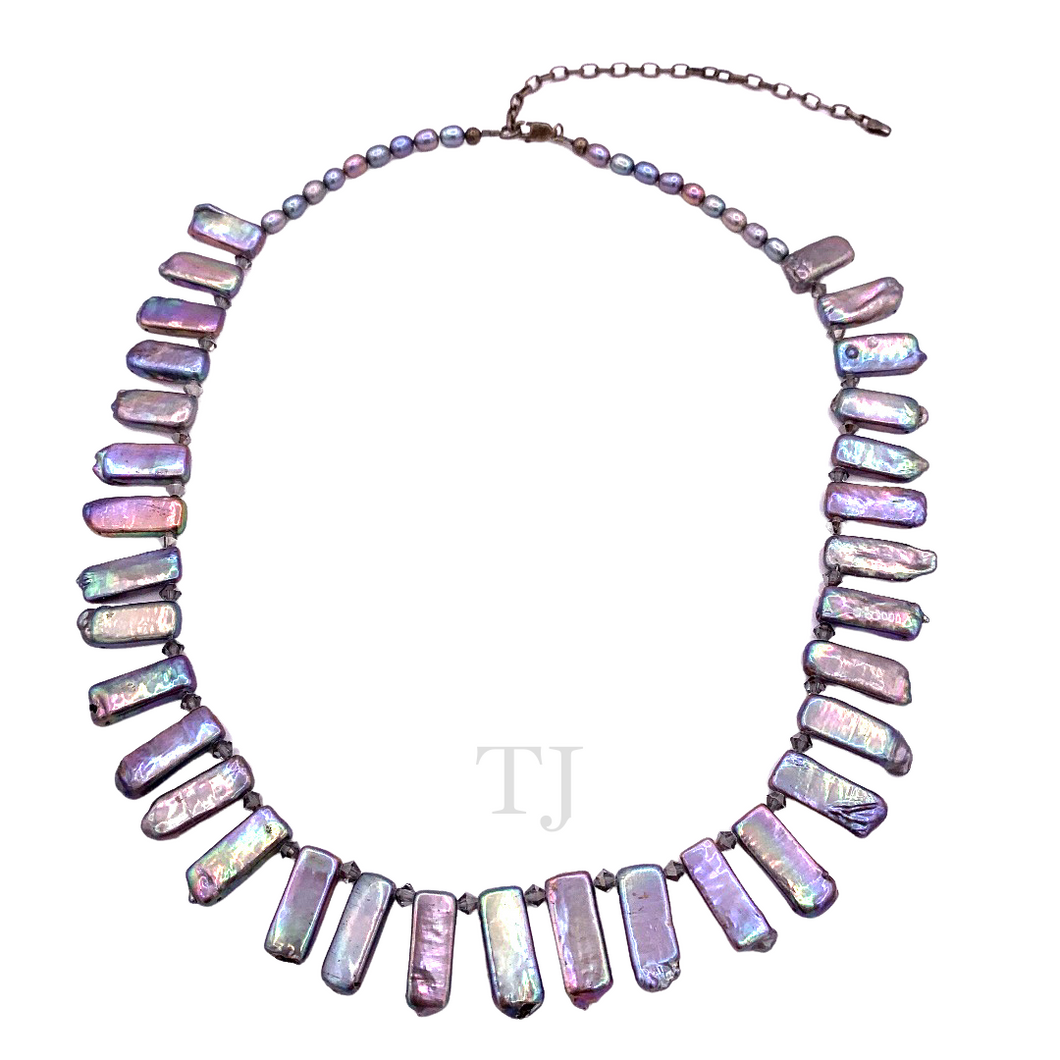 Multi Colored Pearl Stick Necklace in Sterling Silver