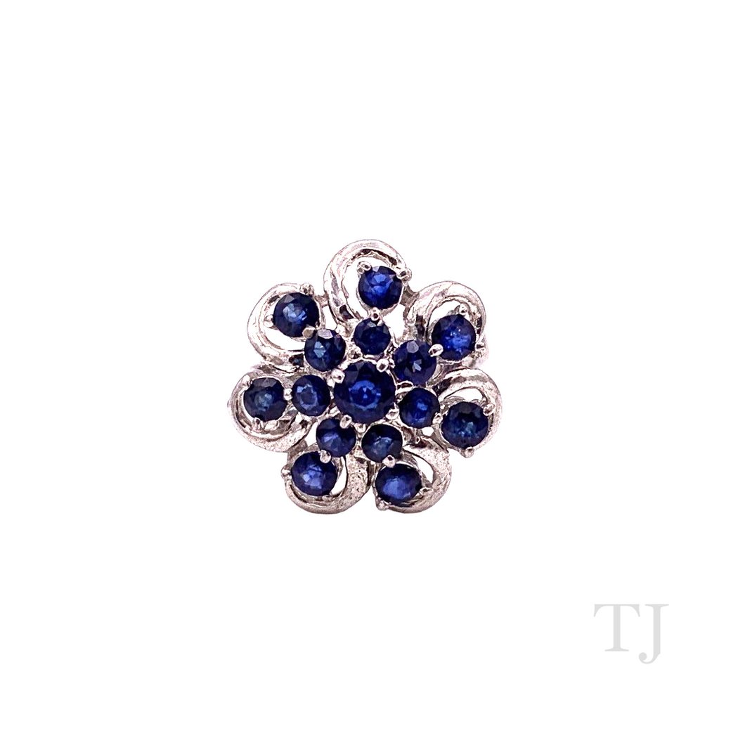 Sapphire Floral Ring in Sterling Silver