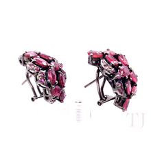 Load image into Gallery viewer, Ruby Faceted Cut Leave Earrings in Sterling Silver Rhodium Coated
