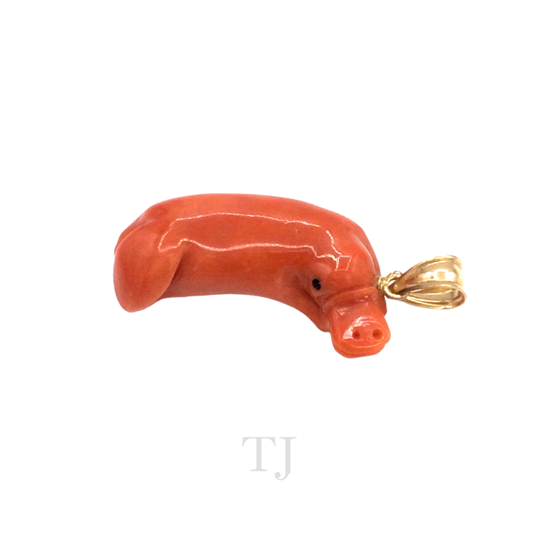 Italian Salmon Coral Platypus Shape Pendant in 14k Gold