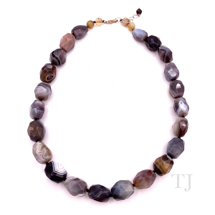 Botswana Agate Faceted Tube Necklace in Sterling Silver