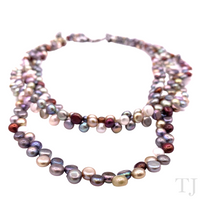 Загрузить изображение в средство просмотра галереи, Multi Colored Round Chip Pearl 3 Layered Necklace in 925
