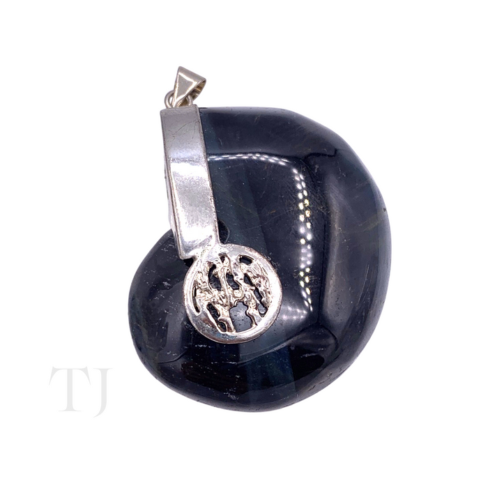 Blue Tiger's Eye Stone Pendant in sterling silver settings