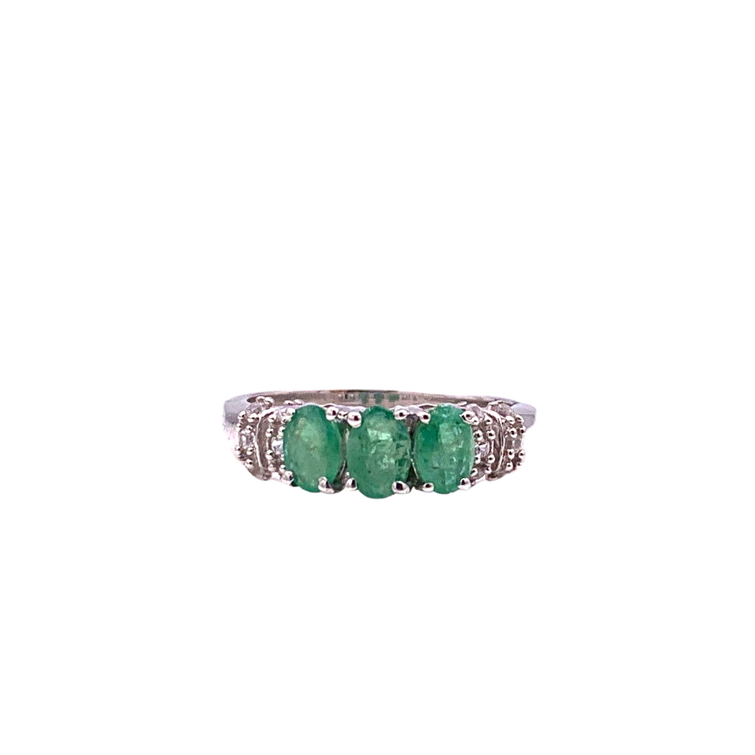 Emerald Triple Ring in Sterling Silver