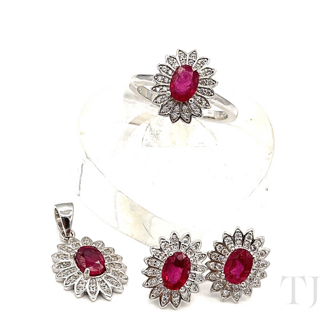 Ruby sunflower shaped jewelry set