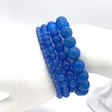 将图片加载到图库查看器，Blue Calcedony bead bracelets with elastic string, different sizes
