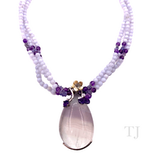 Load image into Gallery viewer, Blue Lace agate &amp; Amethyst necklace with fluorite pendant
