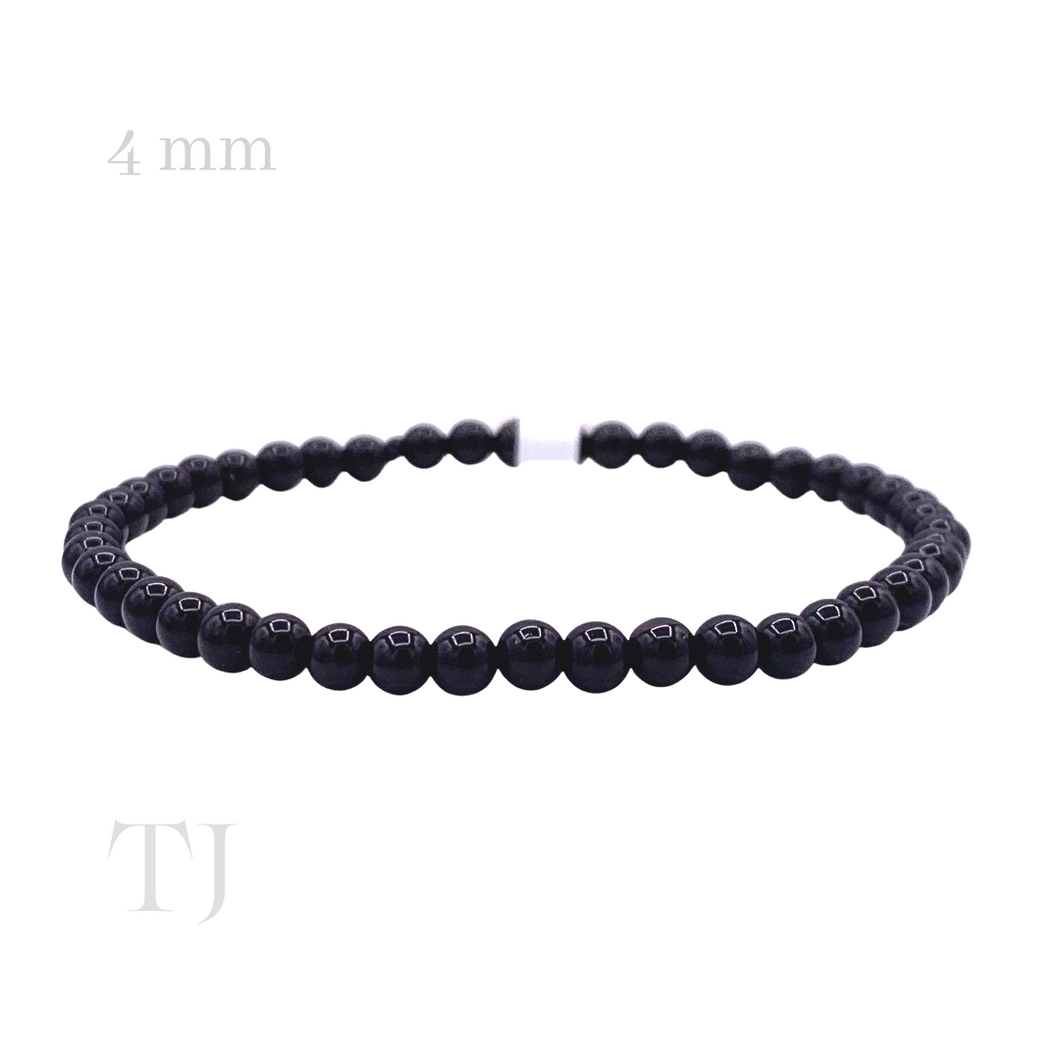 Black onyx 4 mm bead bracelet with elastic string