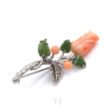 Cargar imagen en el visor de la galería, Italian Salmon Coral Brooch in Sterling Silver
