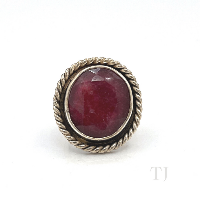 Indian Ruby Round Shaped ring in sterling silver