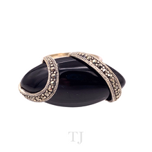 Cargar imagen en el visor de la galería, Black Onyx Oval Wrap with Diamonique Ring in Sterling Silver
