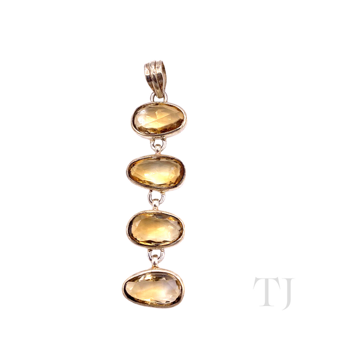 Citrine faceted stones in sterling silver setting pendant 