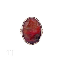 Cargar imagen en el visor de la galería, Indian Ruby Oval Cut with Kanote Designed Ring in Sterling Silver
