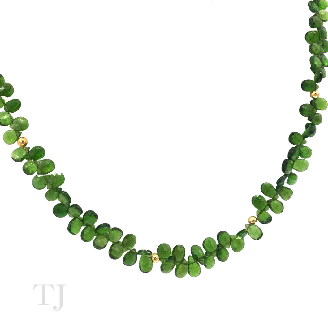 Green Tourmaline Flower Chip Necklace in 14k Gold