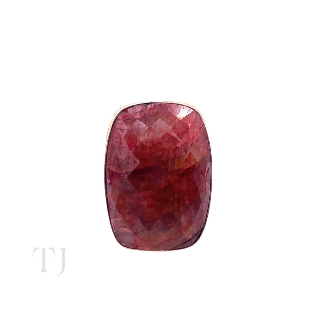 Indian Ruby Square Cut Ring in Sterling Silver