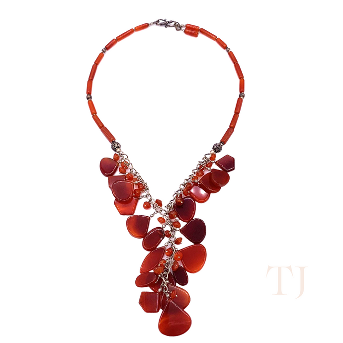 Carnelian Flat and Tube Necklace with hook clasp