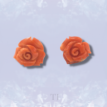 Load image into Gallery viewer, Italian Coral Rose Earrings in 14k Gold
