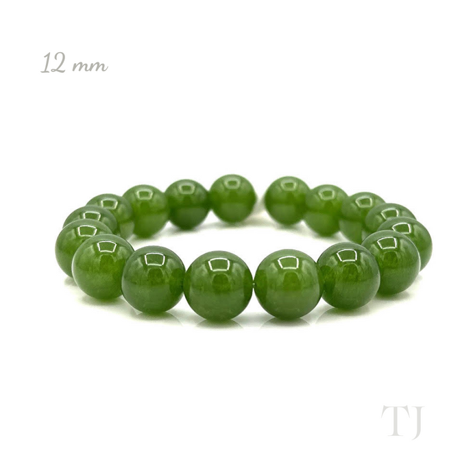 Green Jade bead bracelet, 12 mm bead size
