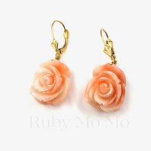 Load image into Gallery viewer, Italian Coral Flower Hanging Earring in 14k Gold
